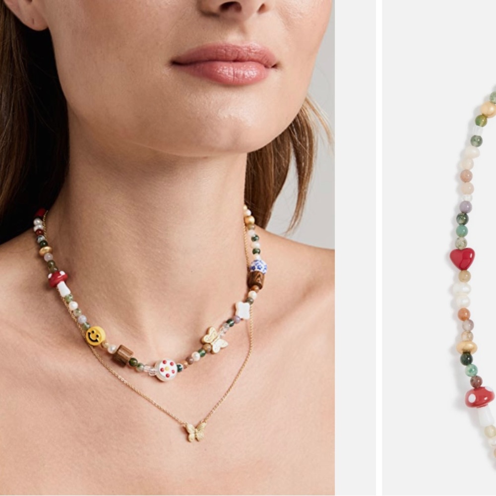 Madewell beaded happy face choker necklace / NWT